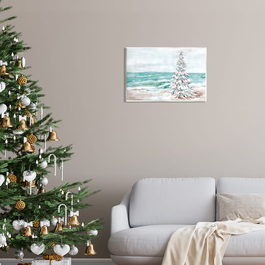 Stupell Industries Snowy Christmas Tree Beach Shore Wall Plaque Art